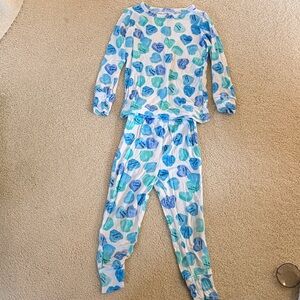 Little Pajama Co Blue & Teal Heart Print Pajama Set
